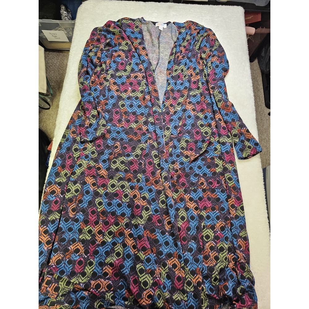 LuLaRoe Knit Duster Open Cardigan Womens Size XL Sweater Multicolor Print‎